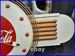 VTG 1940s Art Deco Coca-Cola Promo Clock Sign Metal, Wood, Masonite HUGE 18X36
