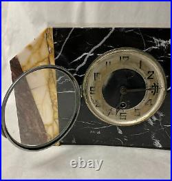 VTG ART DECO GEOMETRIC MOSAIC MARBLE / ONYX MANTLE CLOCK, as is missing pieces