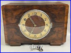 VTG Art Deco Wooden German Chime Mantel Clock withKey