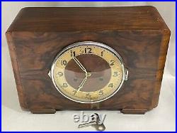 VTG Art Deco Wooden German Chime Mantel Clock withKey