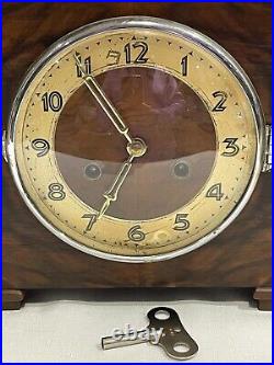 VTG Art Deco Wooden German Chime Mantel Clock withKey