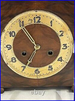 VTG Art Deco Wooden German Chime Mantel Clock withKey