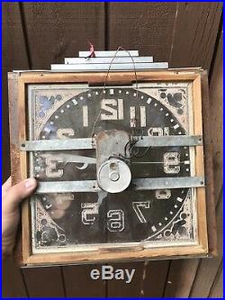 Very Rare Antique American Clock Reverse Painted Glass Art Deco Wood Chrome Sign