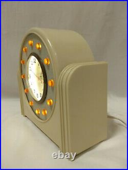 Very Rare Art Deco Lackner Ivory Plaskon Bakelite Sultan Neon Glo Clock