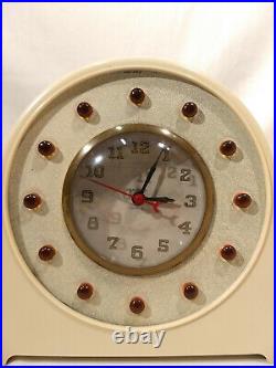 Very Rare Art Deco Lackner Ivory Plaskon Bakelite Sultan Neon Glo Clock