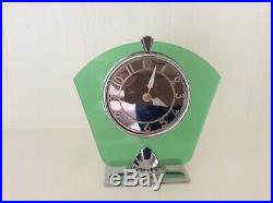 Very Rare Art Deco Smiths English 8 Day Chrome & Green Glass Clock