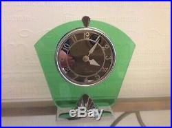 Very Rare Art Deco Smiths English 8 Day Chrome & Green Glass Clock