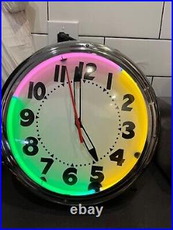 Vintage 12 Diameter Art Deco Neon Wall Clock