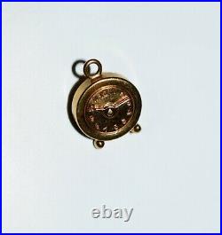 Vintage 14K Gold Charm Movable Alarm Clock Art Deco 1930s-1950s MCM