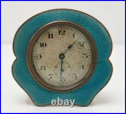 Vintage 1920s Art Deco Blue Guilloche Enamel Bedside Boudoir Easel Stand Clock