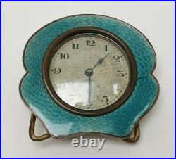 Vintage 1920s Art Deco Blue Guilloche Enamel Bedside Boudoir Easel Stand Clock