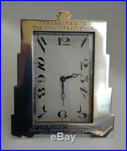 Vintage 1930 Art Deco Odeon Solid Silver Cased Easel Desk Clock French Movement