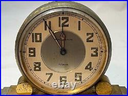 Vintage 1930's Art Deco Waltham 8 Day Brass Partners Desk Clock