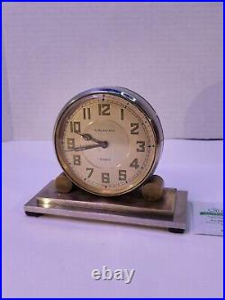 Vintage 1930's Art Deco Waltham 8 Day Chrome Partners Desk Clock. Working Good