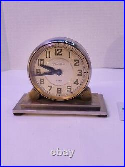 Vintage 1930's Art Deco Waltham 8 Day Chrome Partners Desk Clock. Working Good