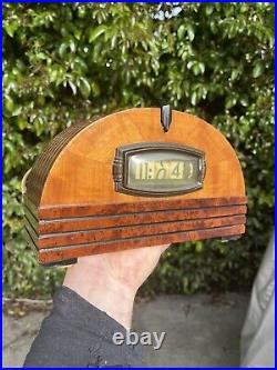 Vintage 1930's Rare Pennwood Flip Dial Clock Art Deco Wood Case # 1364 Mercury