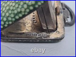 Vintage 1930s Art Deco Sterling Silver Shagreen Clamshell Purse Travelling Clock