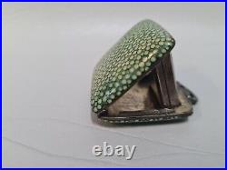 Vintage 1930s Art Deco Sterling Silver Shagreen Clamshell Purse Travelling Clock