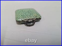 Vintage 1930s Art Deco Sterling Silver Shagreen Clamshell Purse Travelling Clock