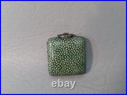 Vintage 1930s Art Deco Sterling Silver Shagreen Clamshell Purse Travelling Clock