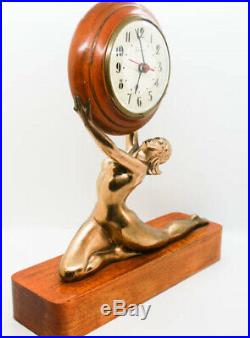 Vintage 1930s Large Art Deco Session Nude Lady Mantel Clock