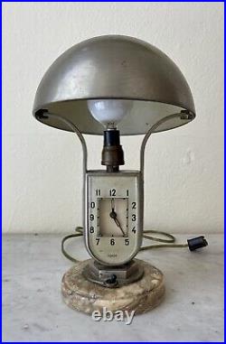 Vintage 1930s MOFEM Art Deco Chrome Table Lamp w Alarm Clock Hungarian