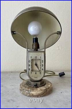 Vintage 1930s MOFEM Art Deco Chrome Table Lamp w Alarm Clock Hungarian