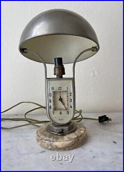 Vintage 1930s MOFEM Art Deco Chrome Table Lamp w Alarm Clock Hungarian