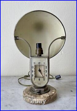 Vintage 1930s MOFEM Art Deco Chrome Table Lamp w Alarm Clock Hungarian