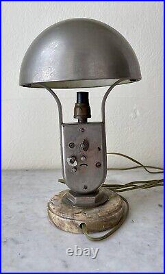 Vintage 1930s MOFEM Art Deco Chrome Table Lamp w Alarm Clock Hungarian