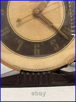 Vintage 1939 TELECHRON Art Deco Model 5H57 SVAVE Tan/Brown Dial Tested & Working