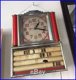 Vintage 1940's Art Deco Advertising Light Up Clock By Durable Sign Co