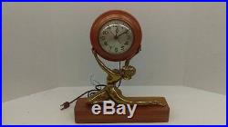 Vintage 1940's Art Deco Nude Golden Lady Session Clock Original Works Great