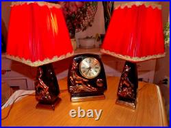 Vintage 1950's Howell Art Deco Vanity Set Lamps Clock