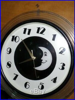 Vintage 1960's Hyman Products Art Deco Moon Wall Clock with Stars, Celestial