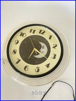 Vintage 1960's Hyman Products Art Deco Moon Wall Clock with Stars, Celestial