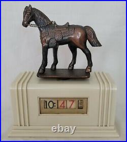 Vintage 1964 Numechron Tymeter Pennwood Art Deco Horse Flip Clock (WORKS GOOD)