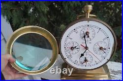 Vintage 1970s Brass WORLD TIME Battery CLOCK Bubble / Convex Magnification Face