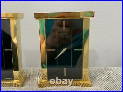 Vintage 1990's Movado Black Face Brass Pair of Desk Mantel Shelf Clocks