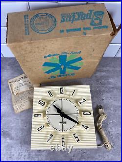 Vintage 50s Spartus Electric Wall Clock Art Deco Mid-Century Modern NOS Works