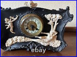 Vintage Antique Art Deco Waterbury GOLDEN GODDESS NUDE FEMALE LADY Wind Up Clock