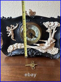 Vintage Antique Art Deco Waterbury GOLDEN GODDESS NUDE FEMALE LADY Wind Up Clock