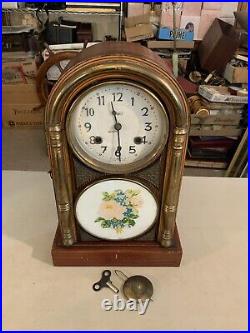 Vintage Antique Mantel Kitchen Gingerbread Clock With Pendulum & Key Chinese