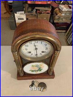 Vintage Antique Mantel Kitchen Gingerbread Clock With Pendulum & Key Chinese