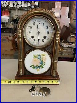 Vintage Antique Mantel Kitchen Gingerbread Clock With Pendulum & Key Chinese