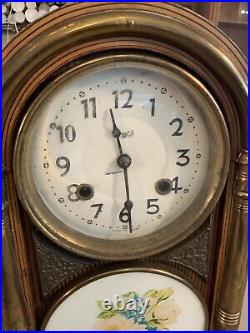 Vintage Antique Mantel Kitchen Gingerbread Clock With Pendulum & Key Chinese