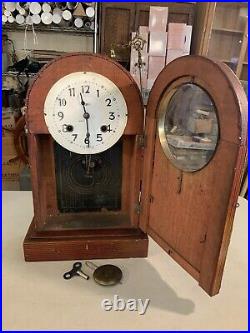 Vintage Antique Mantel Kitchen Gingerbread Clock With Pendulum & Key Chinese