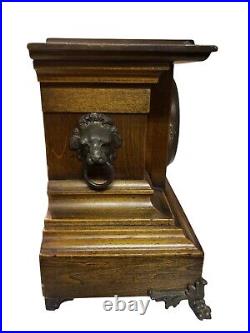 Vintage Antique Wooden Mantel Clock with Ornate Lions Metal Feet Art Deco Design