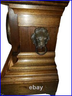 Vintage Antique Wooden Mantel Clock with Ornate Lions Metal Feet Art Deco Design