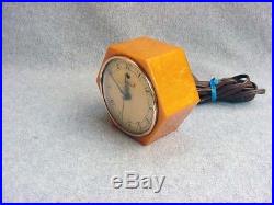 Vintage Art Deco Bakelite Alarm Clock Catalin Butterscotch Swirl 1930s Telechron